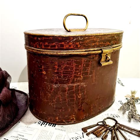 antique metal hat box|vintage travel hat box.